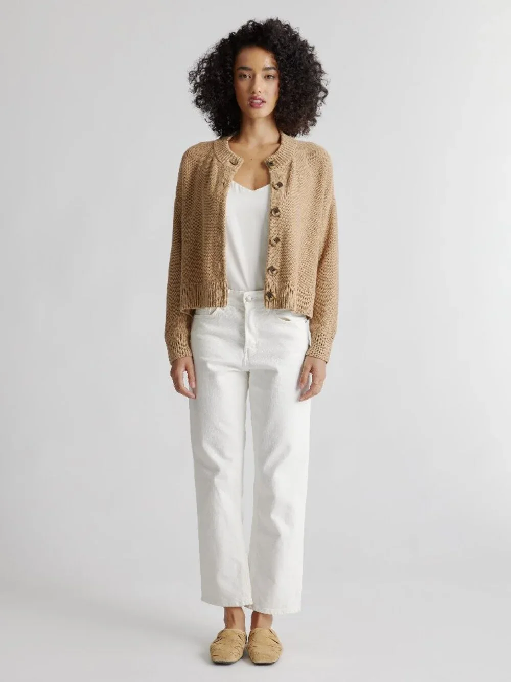 Organic Cotton Cropped Cardigan in Camel - Picture 10 of 10
